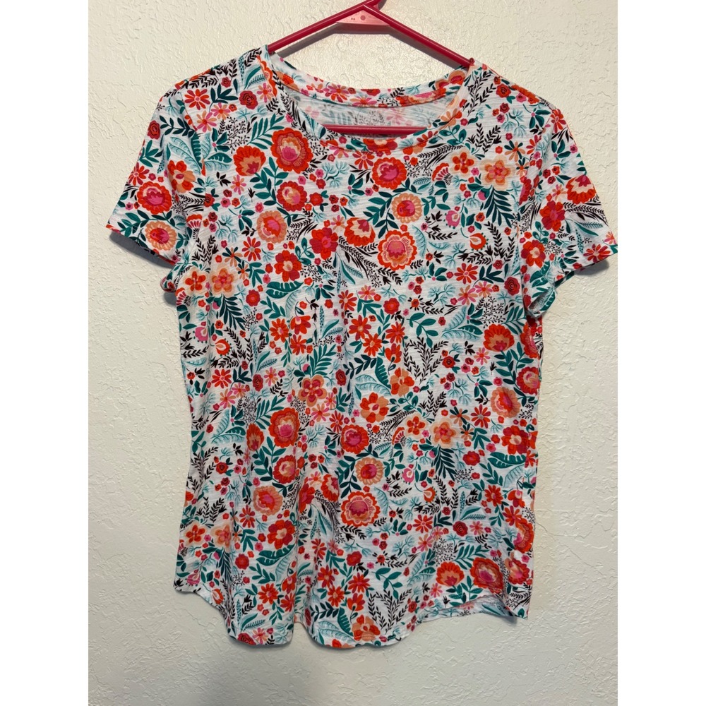 Blue 84 Floral Print Short Sleeve Tee Cotton Modal Slub Knit Top Medium